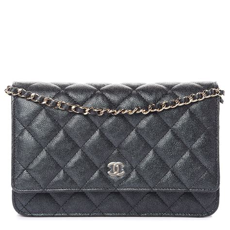 CHANEL Iridescent Caviar Quilted Wallet on Chain WOC Dark 